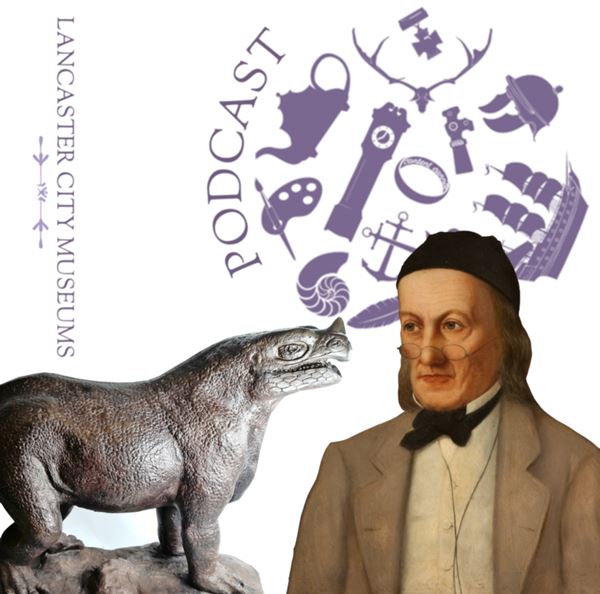 Podcast logo with images of Richard Owen and Iguanodon model.